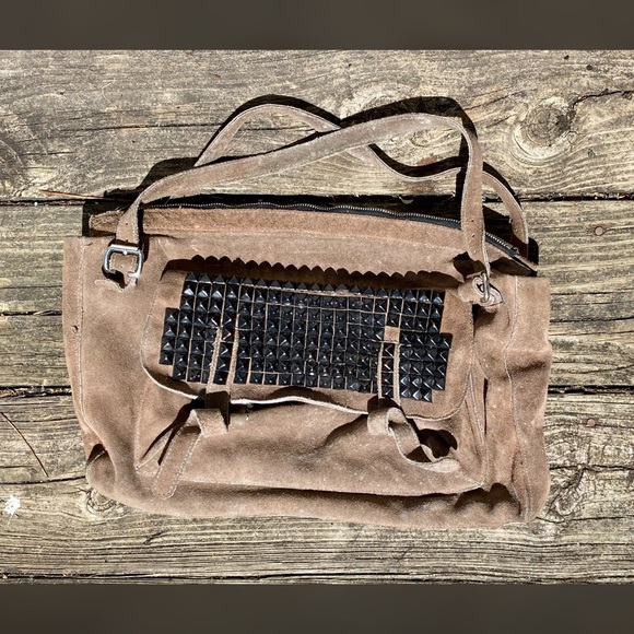 Light Brown suede bag with black studded detail - Picture 1 of 7